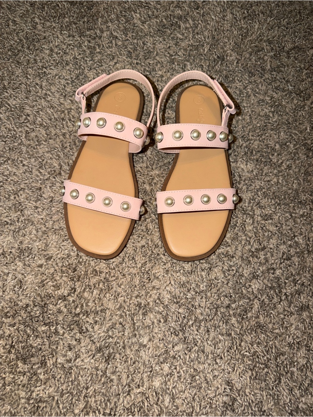Cat & Jack Girls Pink Pearl-Stud Strappy Sandals